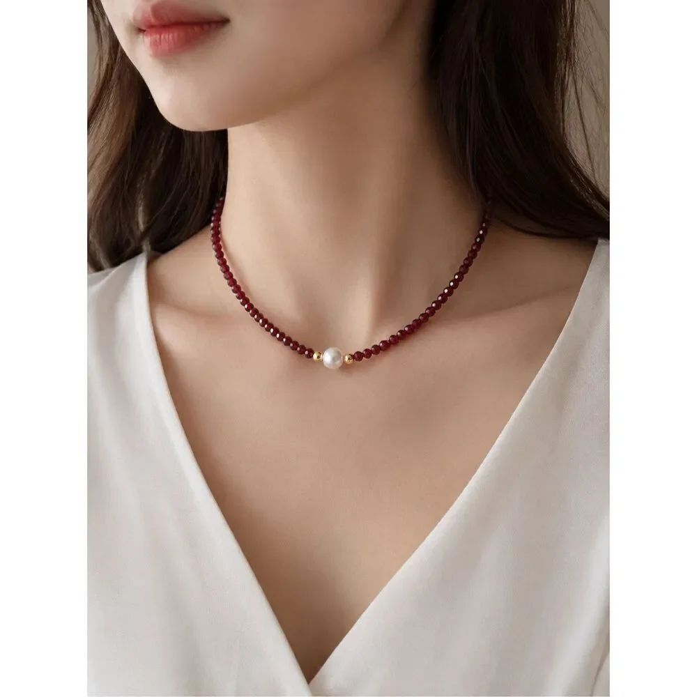 Anthropologie Bohemian Garnet Look Pearl Choker Necklace